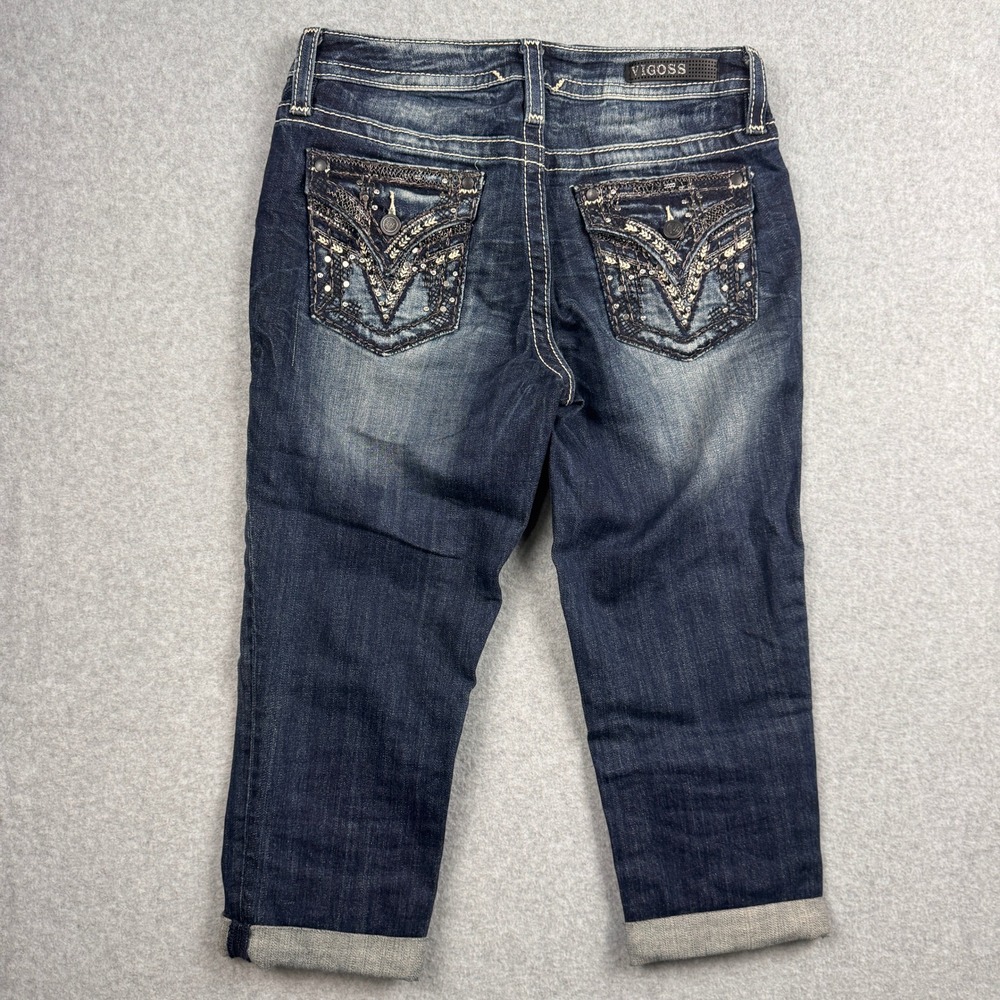 Vigoss Jeans Womens 6 Capri Dark Wash Embellished Y2K Thick Stitch Heritage Crop
